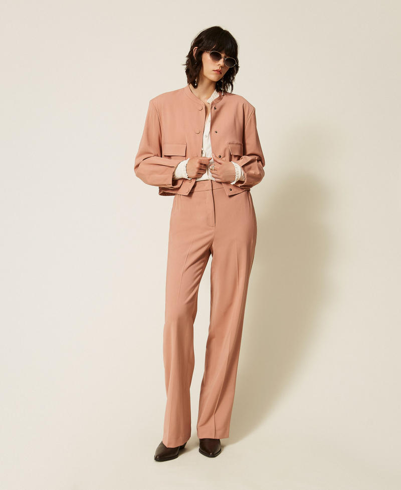 Straight twill trousers with pockets Dusty Pink Woman 262TP268G_00916_01