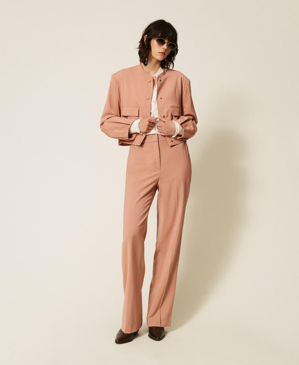Straight twill trousers with pockets Dusty Pink Woman 262TP268G_00916_01