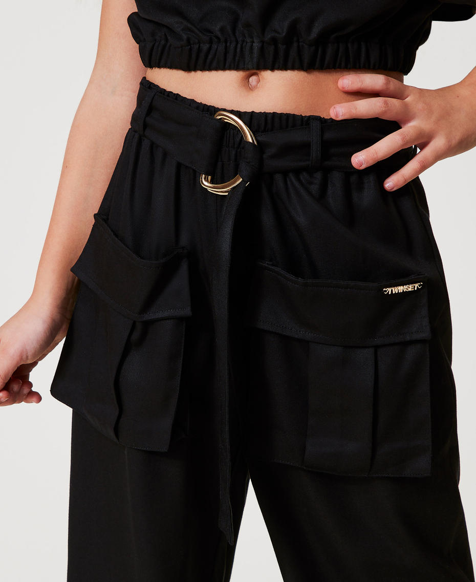 Trousers with utility pockets and belt Black Girl 251GJ2462_00006_04