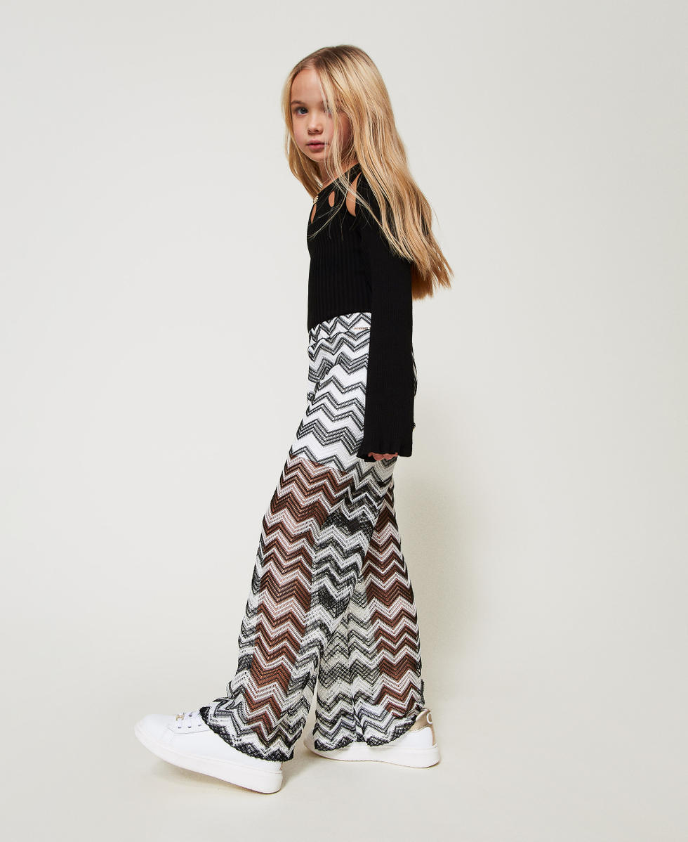 Mesh trousers with chevron pattern Bicolour "Ice" White / Black Girl 251GJ2553_02849_02