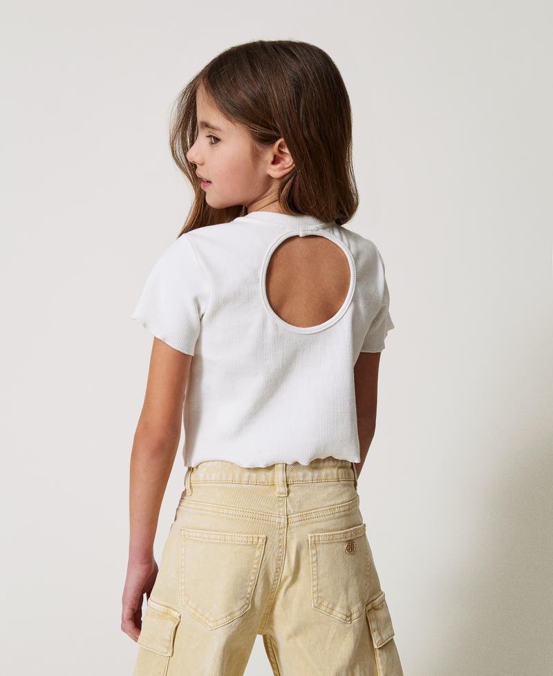 T-shirt with embroidery and cut-out