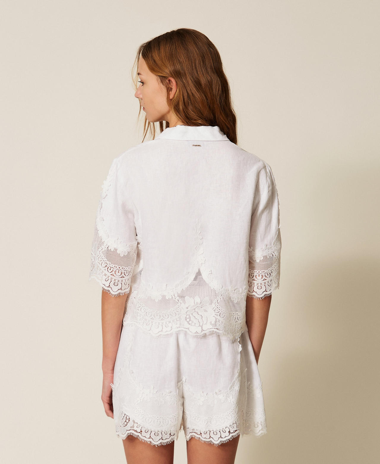 Camicia in lino con pizzo Bianco Donna 261TT2181_00001_03