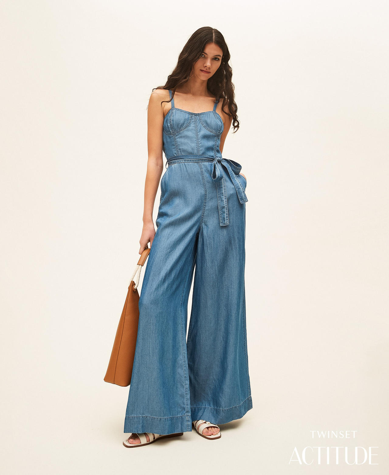 Denim jumpsuit with belt Light Blue Denim Woman 261AT2052_07283_PA