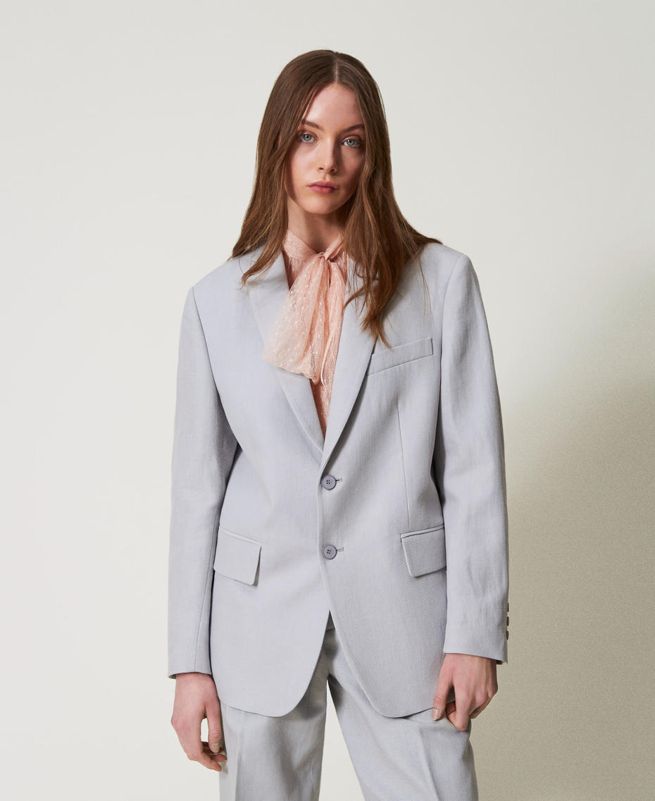 Sartorial-style cotton and linen twill blazer Light Ash Grey Woman 251TP2760_12147_04