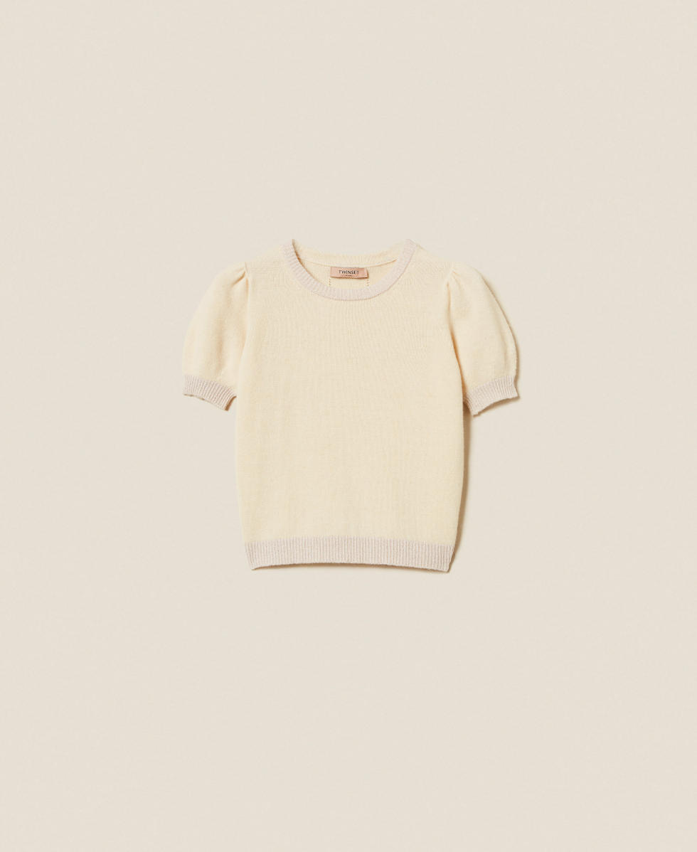 Cashmere blend jumper with lurex Chantilly/Snow Gold Lurex Woman 252TP3581_12790_S0