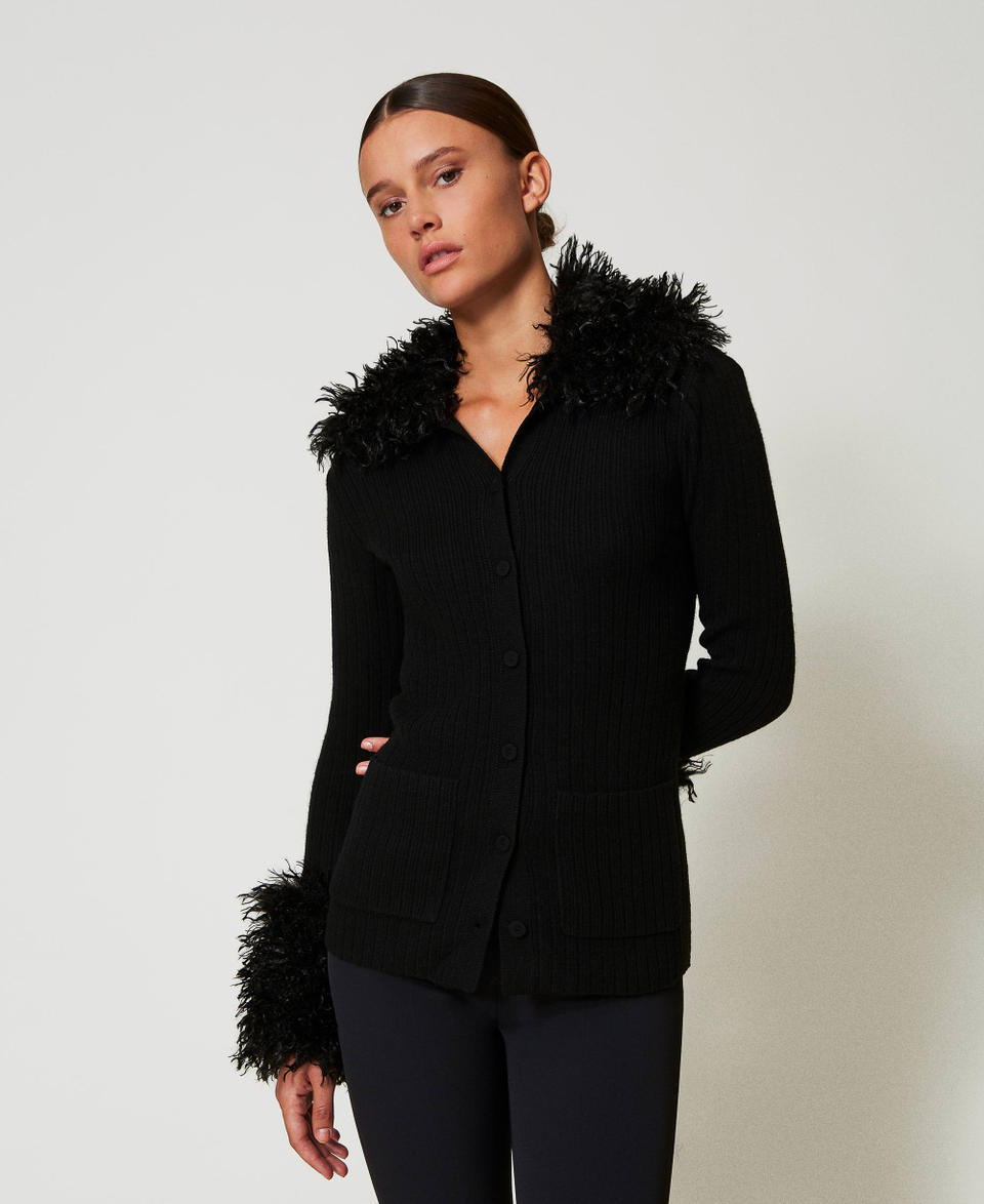 Twin Set Cardigan in misto lana e faux fur