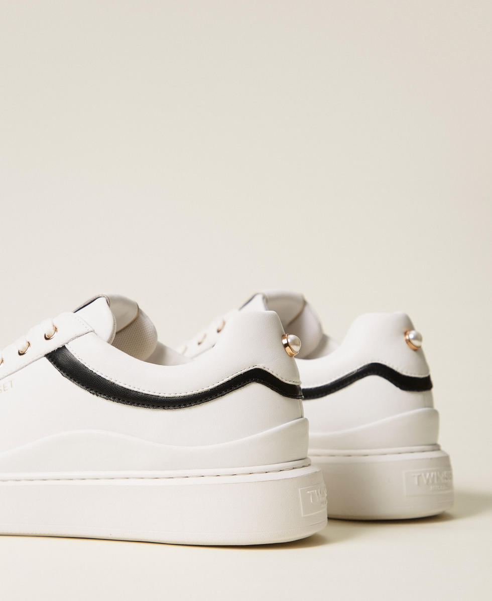 Sneakers in pelle con logo Bicolor Bianco Ottico / Nero Donna 252TCP020_01870_03