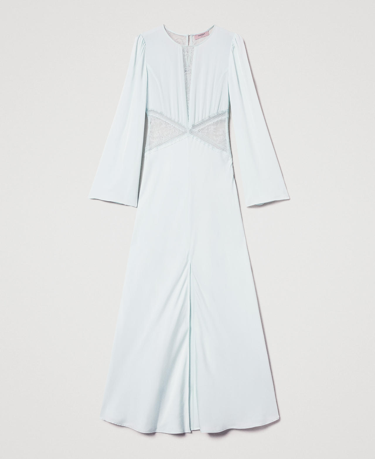 Long satin dress with lace Water Green Woman 251TT2111_12371_0S