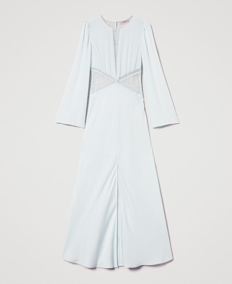Long satin dress with lace Water Green Woman 251TT2111_12371_0S