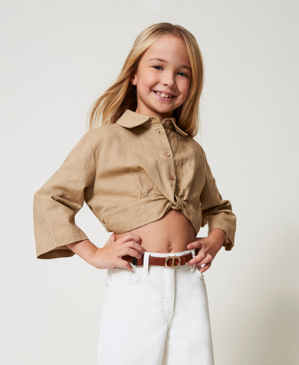 Reversible belt with Oval T Two-tone "Leather" Brown / Black Girl 251GJ5011_06228_T0