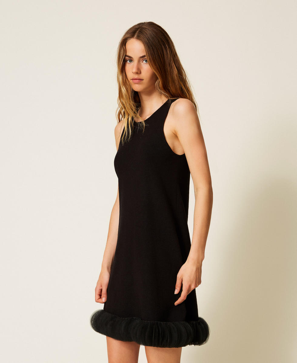 Abito corto in maglia e organza Nero Donna 252AP3012_00006_02