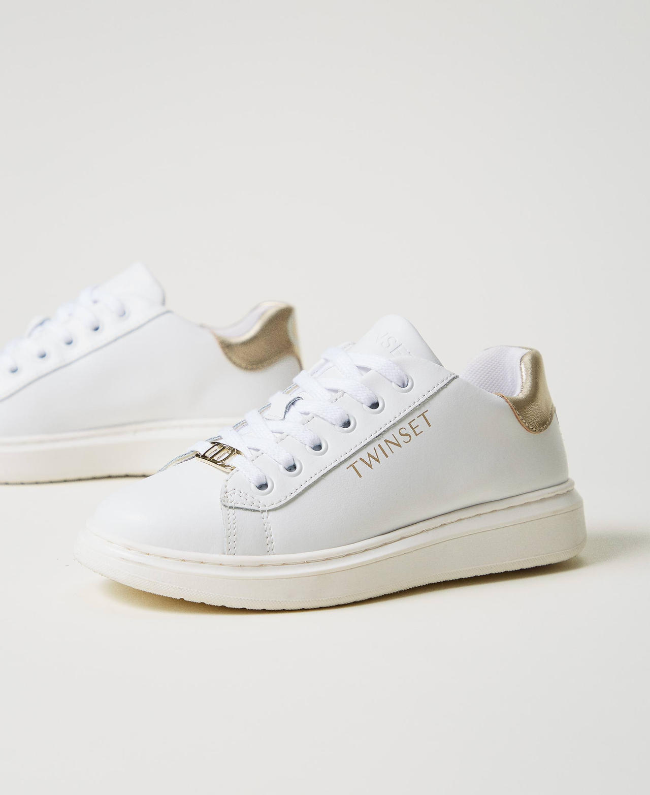 Leather trainers with contrasting details Two-tone Optical White/Platinum Girl 251GCJ010_12173_02