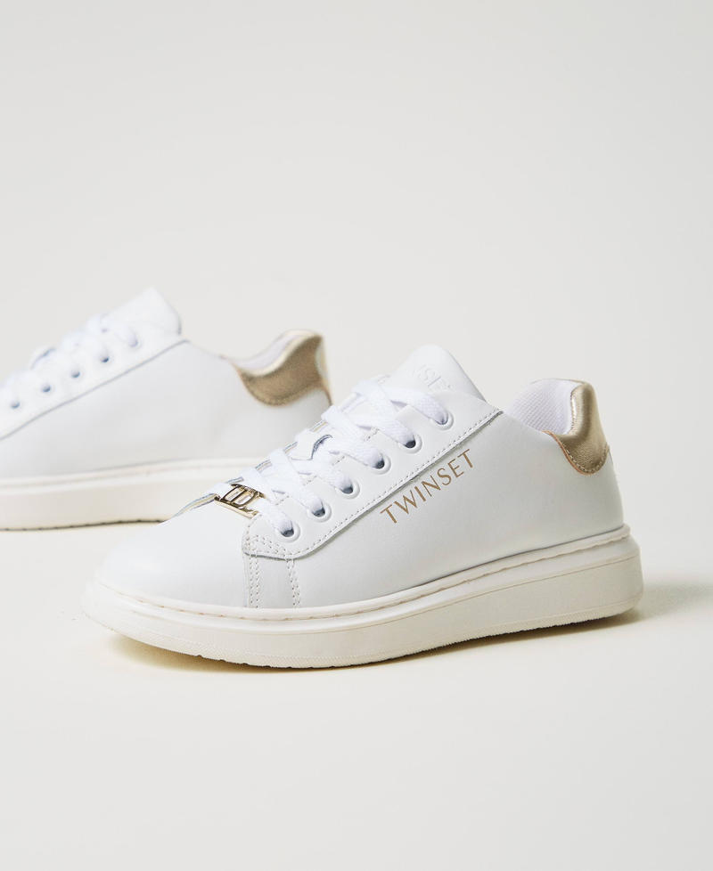 Leather trainers with contrasting details Two-tone Optical White/Platinum Girl 251GCJ010_12173_02