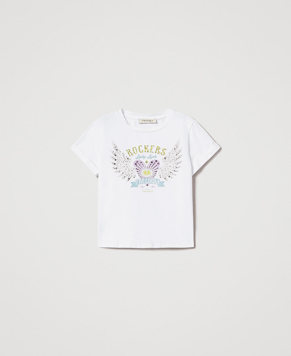 T-shirt with print and rhinestones