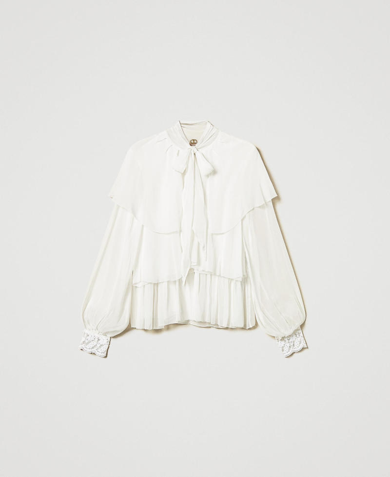 Georgette blouse with flounces and lace
