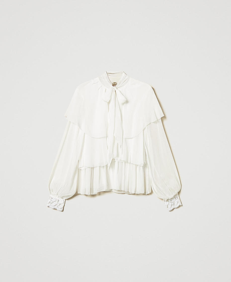 Georgette blouse with flounces and lace White Snow Woman 251TP2741_00282_0S