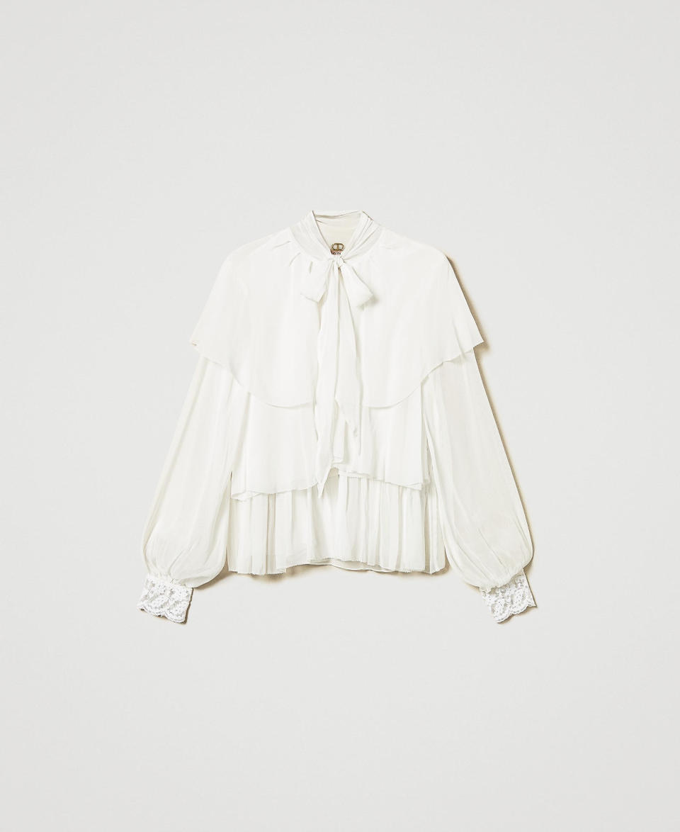Georgette blouse with flounces and lace White Snow Woman 251TP2741_00282_S0