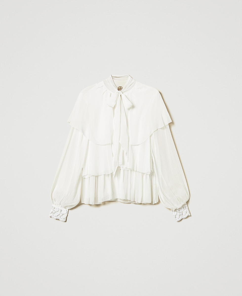 Georgette blouse with flounces and lace White Snow Woman 251TP2741_00282_S0