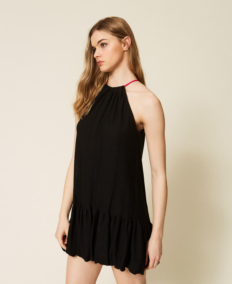 Robe courte MYFO en maille avec volant Noir Femme 261AQ3012_00006_02