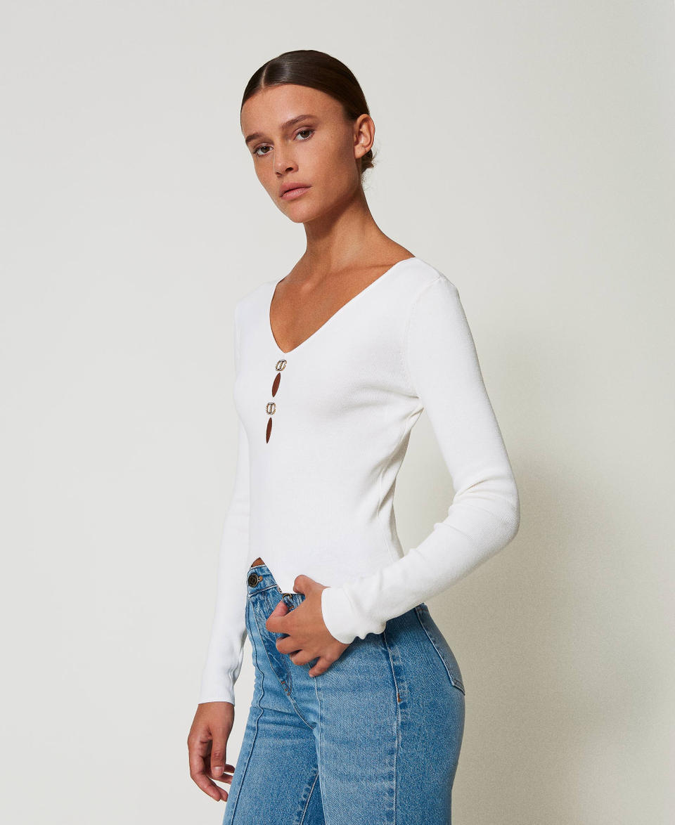 Pull double usage avec Oval T Blanc Neige Femme 242TT3031_00282_02