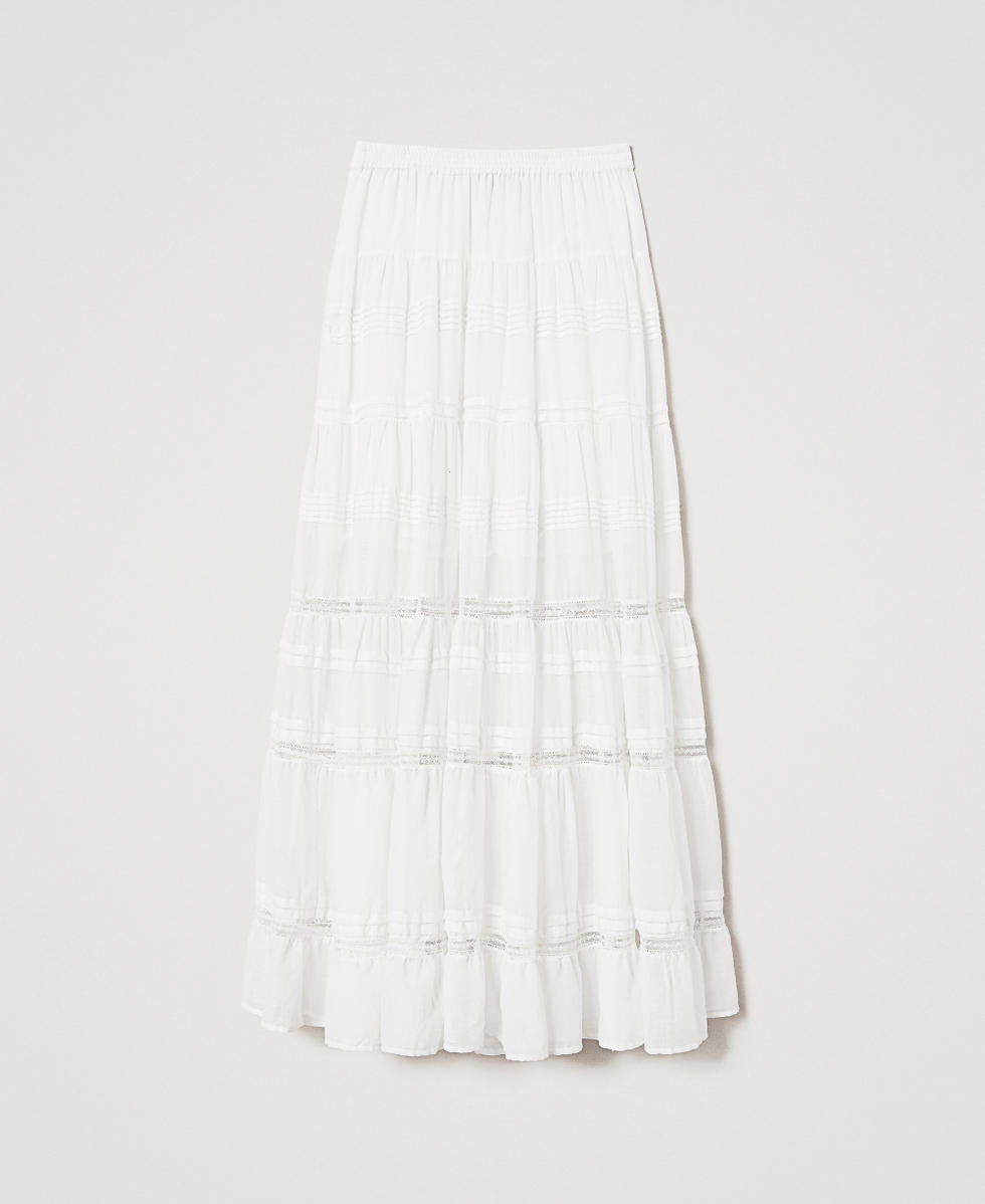 Long muslin skirt with flounces