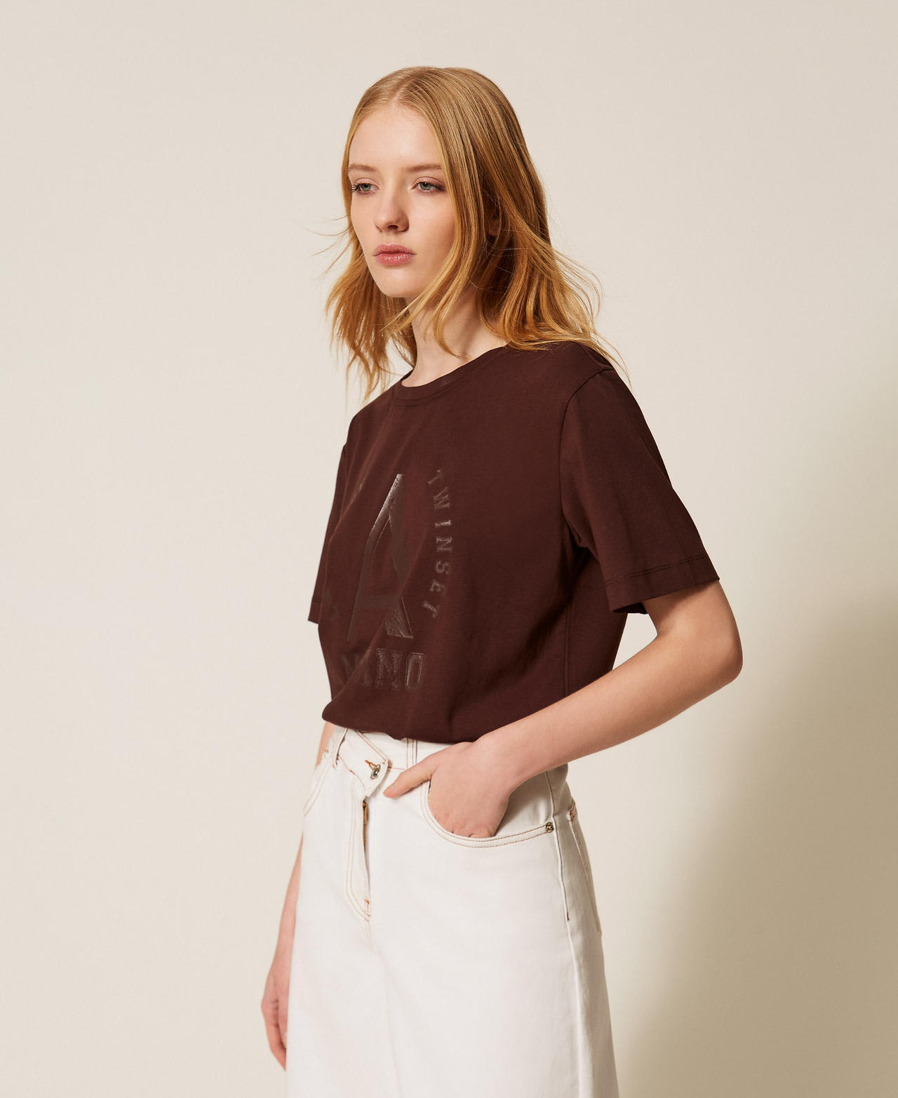 T-shirt avec imprimé siglé lamé