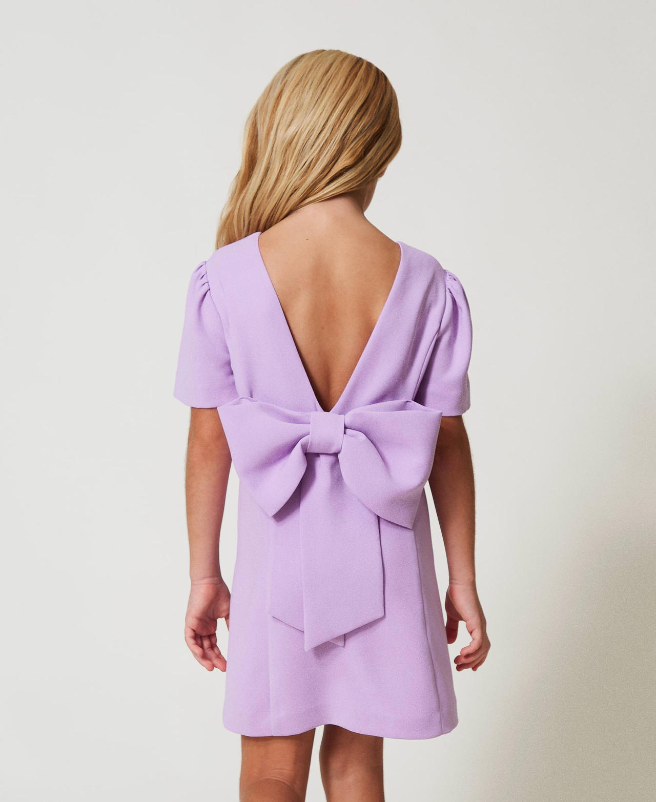 Short cr&ecirc;pe dress with bow Pastel Violet Girl 251GJ2QN9_11862_03
