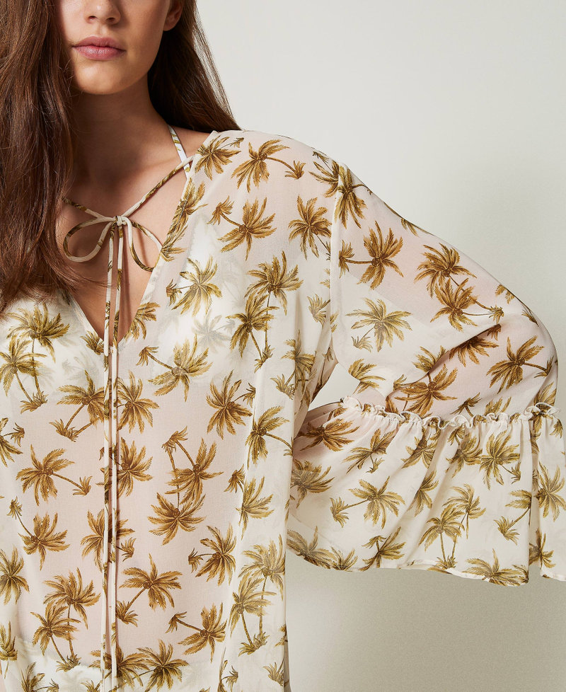 Georgette kaftan with palm print Mother of Pearl/Olive Leaf Palm Print Woman 251LB2ZEE_12196_04