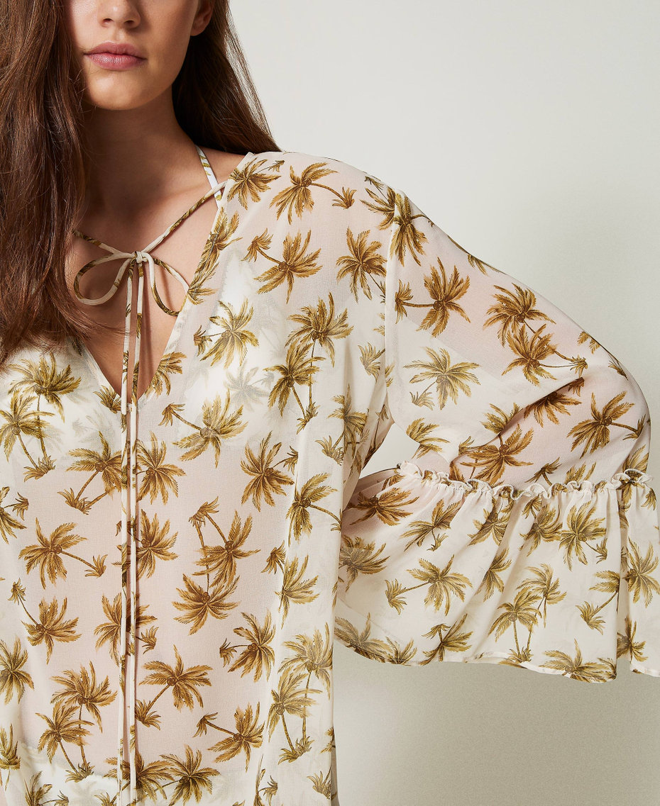 Georgette kaftan with palm print Mother of Pearl/Olive Leaf Palm Print Woman 251LB2ZEE_12196_04