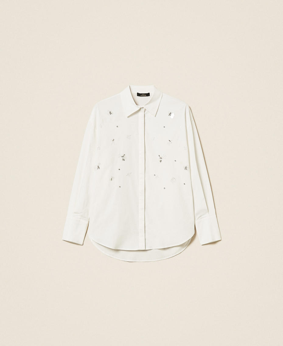 Camicia in popeline con ricamo Off White Donna 262AP2322_00526_S0