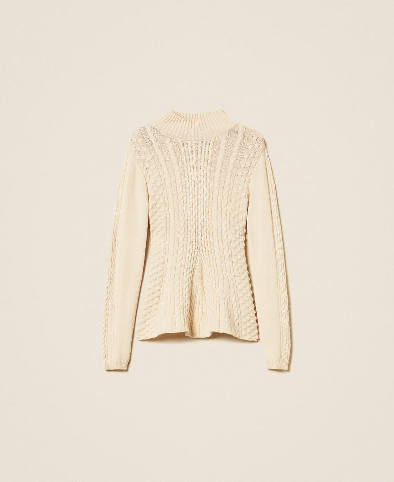 Cable knit turtleneck jumper Crystal Sand Beige Woman 252AP3110_12610_S0