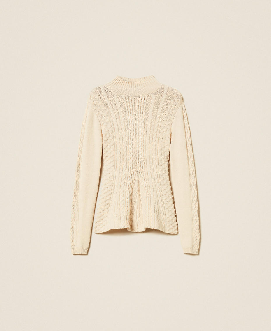 Cable knit turtleneck jumper Crystal Sand Beige Woman 252AP3110_12610_S0