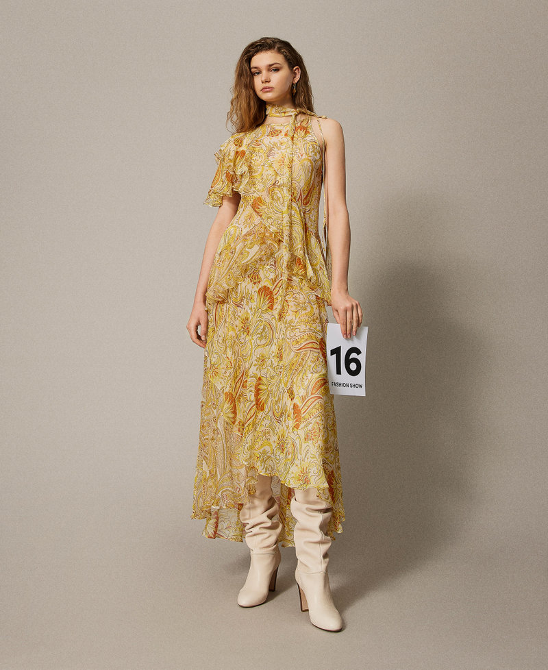 'Salina' long crepon dress with print Passion Fruit Mix Paisley Print Woman 251TS2182_12587_PS
