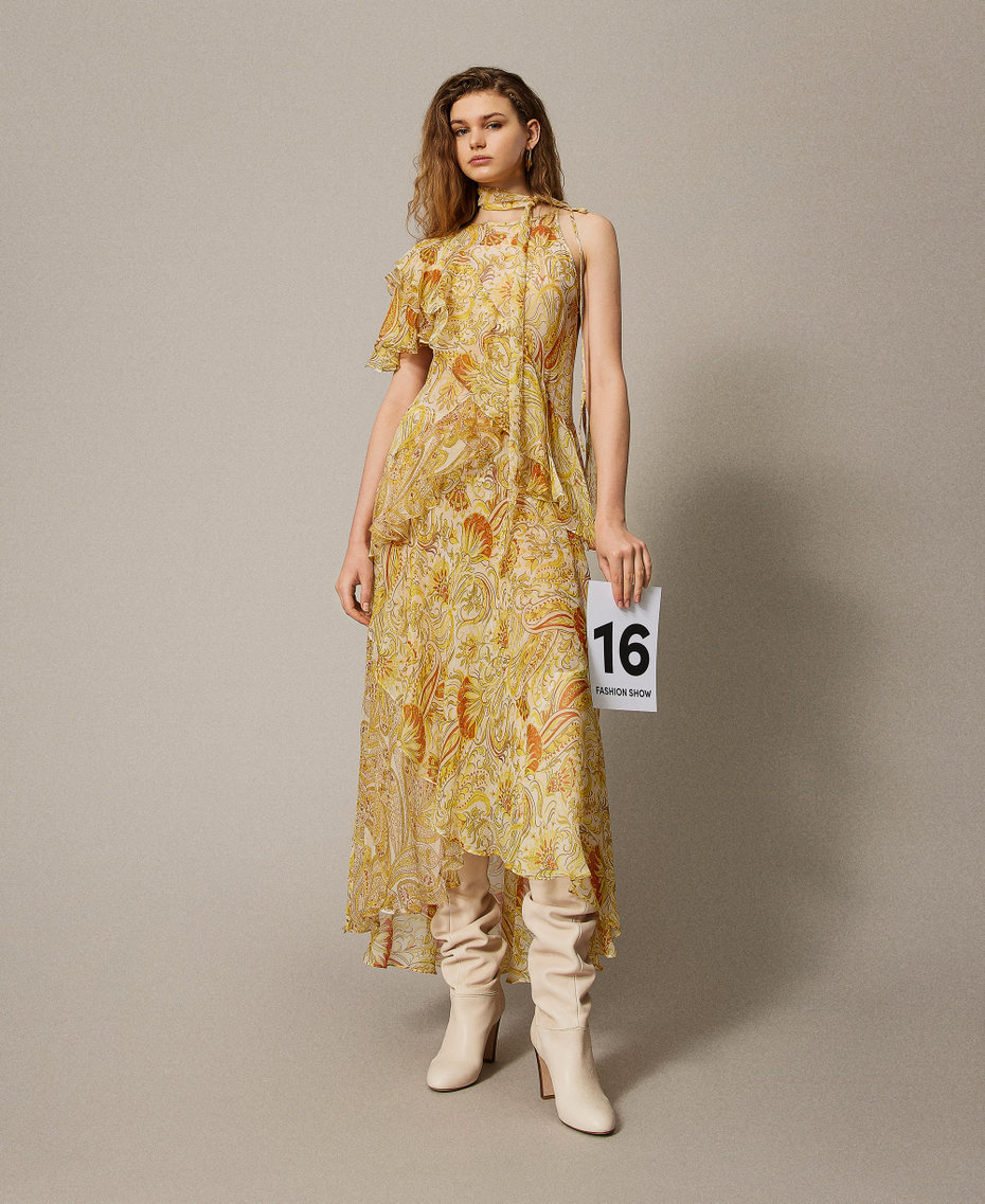'Salina' long crepon dress with print Passion Fruit Mix Paisley Print Woman 251TS2182_12587_PS