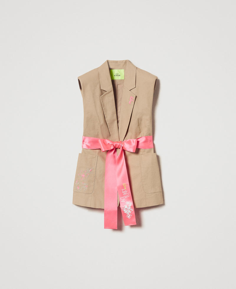 Gilet MYFO con ricami e cintura Beige Incenso Donna 251AQ2062_00634_S0
