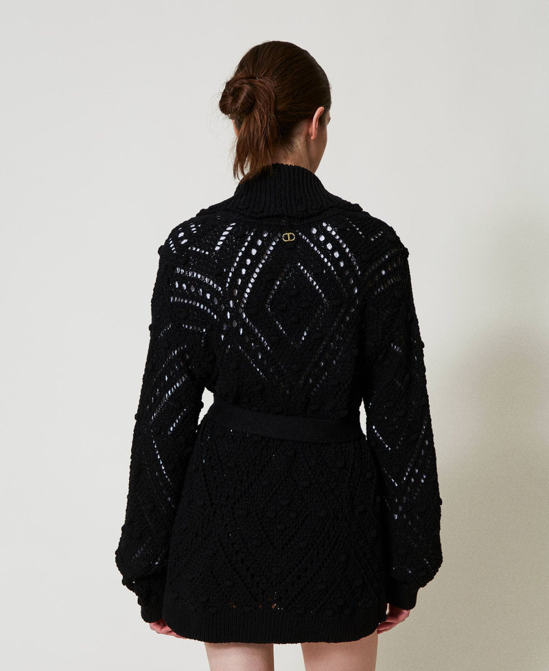 Openwork knit cardigan with belt Black Woman 251TP3543_00006_03