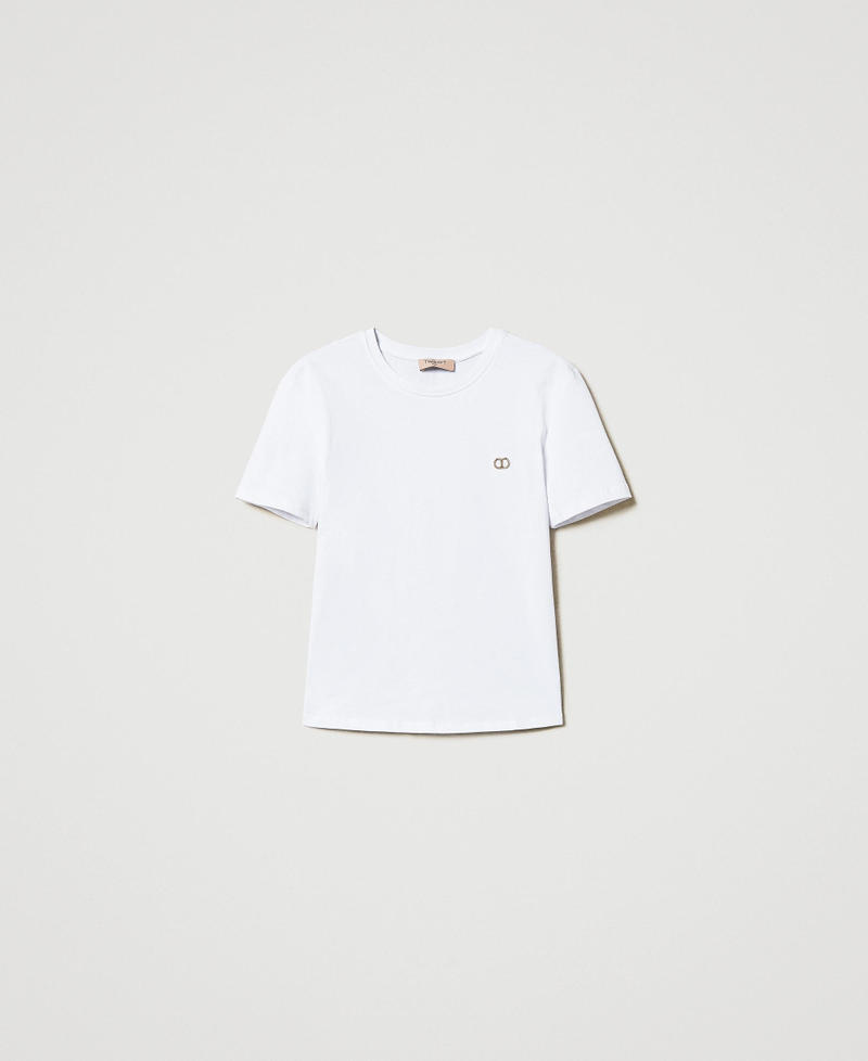 T-shirt avec &eacute;tiquette Oval T strass&eacute; Blanc Femme 251TP2074_00001_S0
