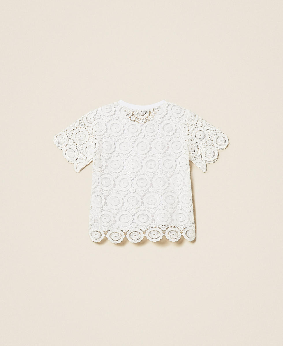 Baby-T-Shirt mit &Auml;rmeln aus Spitze Mattwei&szlig; M&auml;dchen 261GB2033_00526_S1