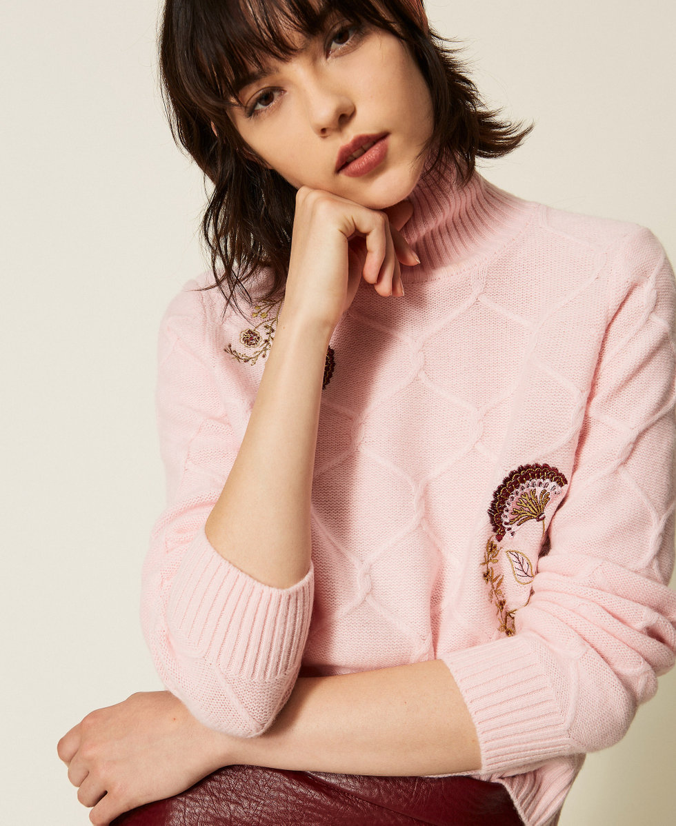 Maglia dolcevita in lana con ricami floreali Rose Smoke Donna 262AP3190_00496_04