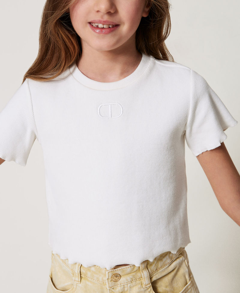 T-shirt with embroidery and cut-out
