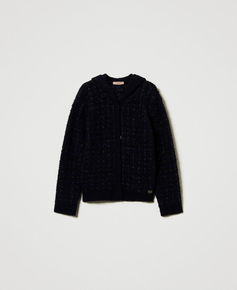 Jacquard knit chequered jacket Classic Blue / Black Lurex Checked Jacquard Woman 242TT3580_12074_S0