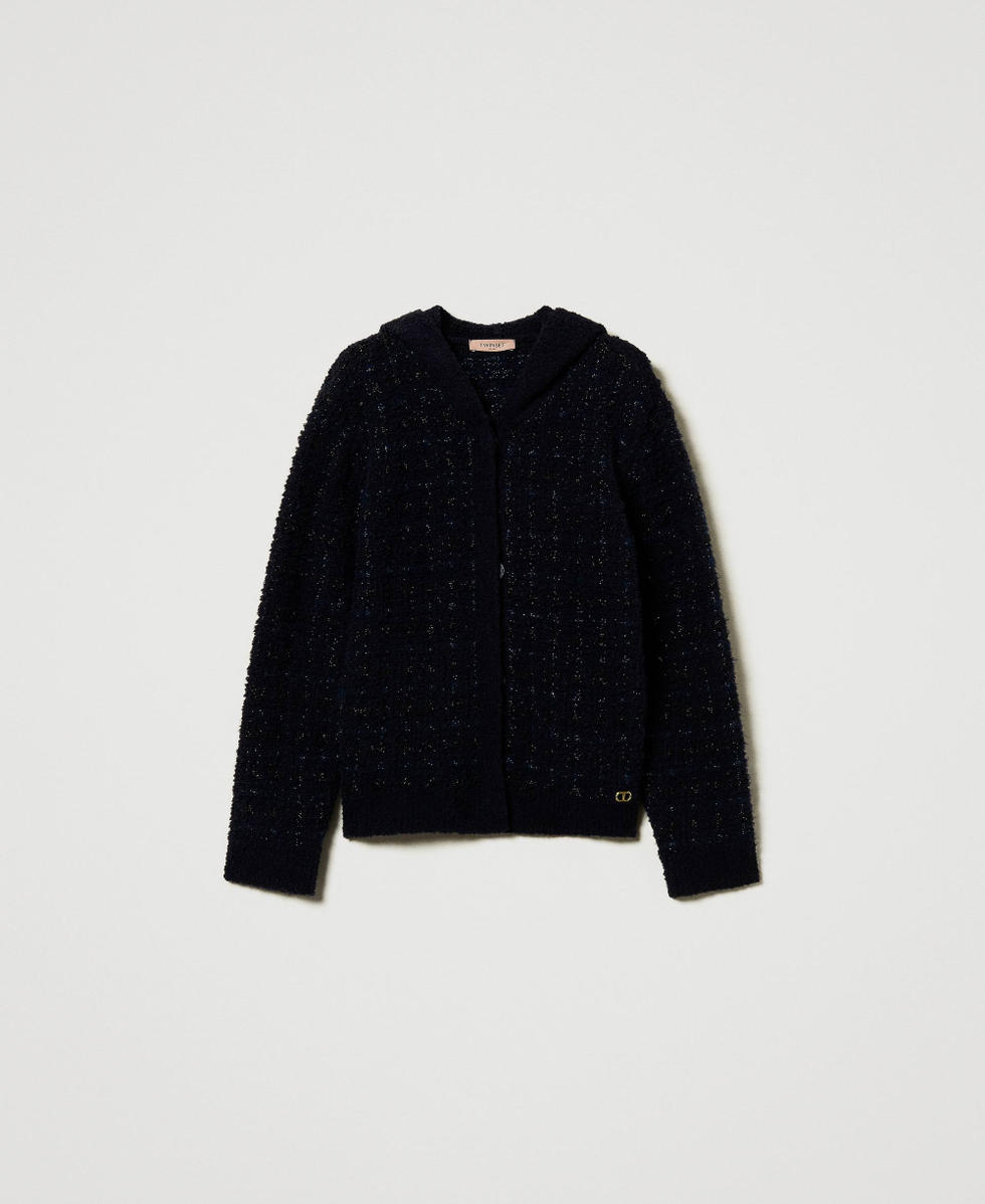 Jacquard knit chequered jacket Classic Blue / Black Lurex Checked Jacquard Woman 242TT3580_12074_S0