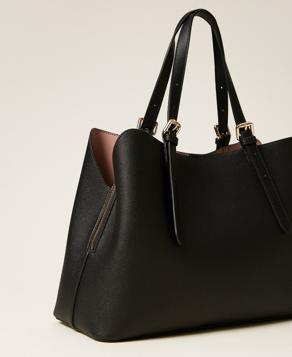 Borsa tote con fibbie Bicolor Nero / Rosa Parisienne Donna 261TB7180_10632_03