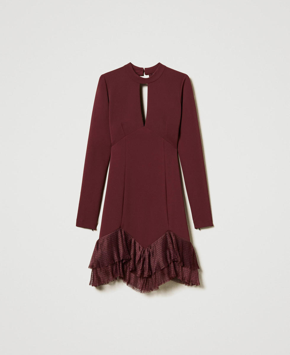 Abito corto con balze pliss&eacute; in tulle Rosso "Plum Wine" Donna 242TT2302_11944_S0