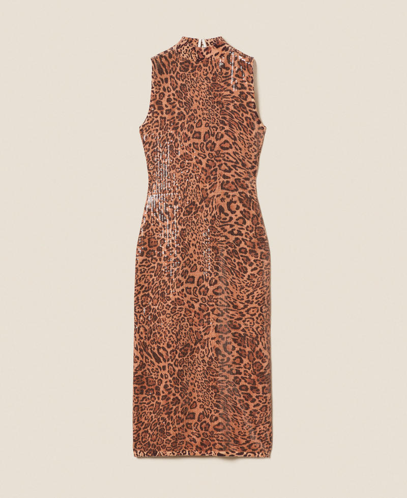 Vestido midi de punto con lentejuelas Estampado Animal Print Coffee / Marrón «Land» Mujer 252TP3610_12737_S0