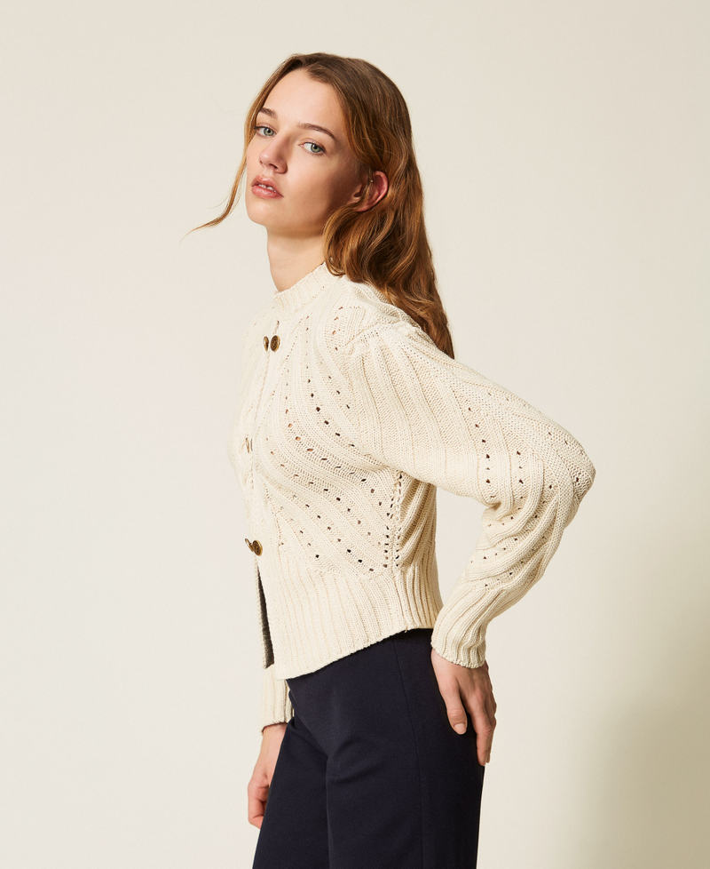 Cable knit cardigan Ivory Woman 261TP3270_00018_02