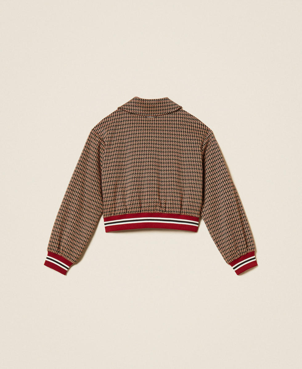 Houndstooth jacket "Iced Coffee" Brown/Red Ruby Houndstooth Girl 262GJ2090_13819_S1