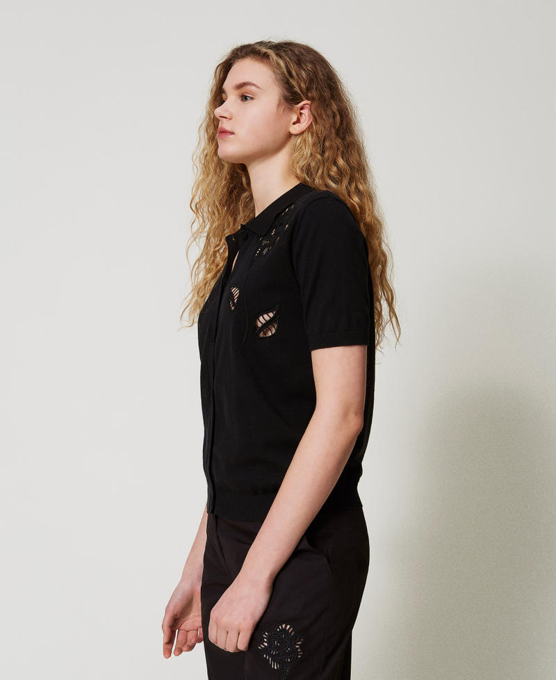 Camicia in maglia con ricami Nero Donna 251AX3011_00006_01