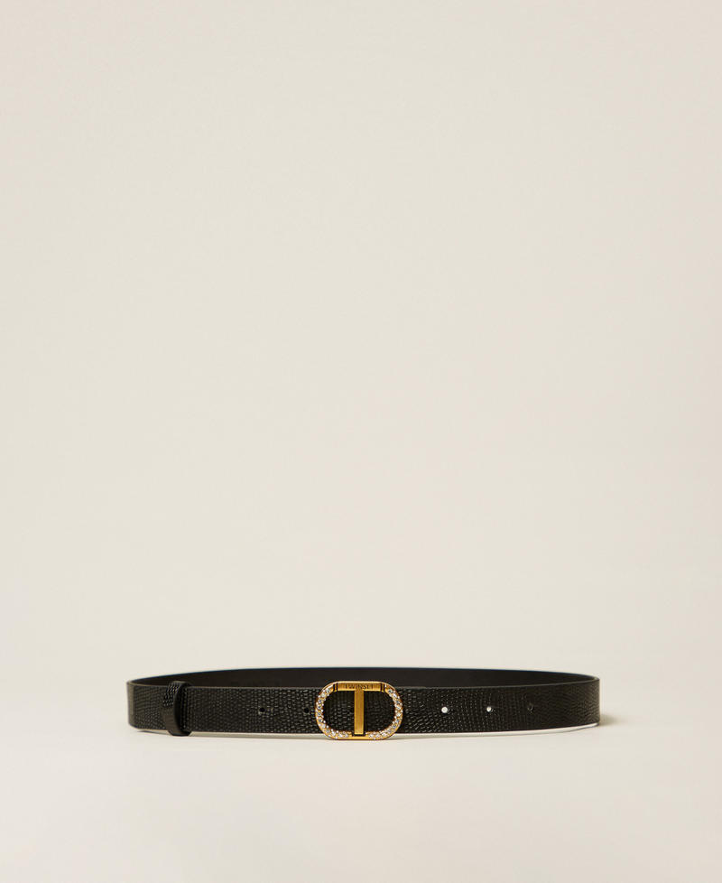 Leather belt with Oval T rhinestones Black Woman 252TO5510_00006_01