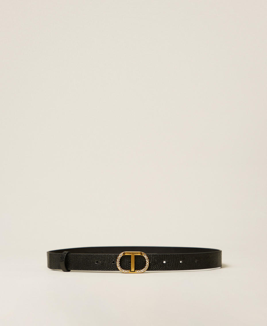 Leather belt with Oval T rhinestones Black Woman 252TO5510_00006_01